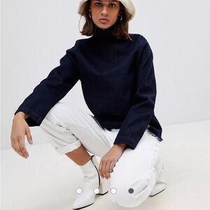 Waven Eleni destroyed denim cowl neck top small NWT from revolve